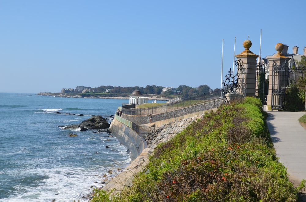 a view of the ocean from a walkway