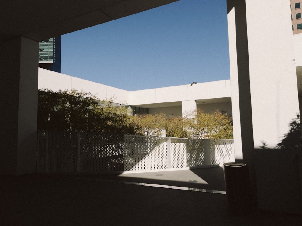 a view of a building through a window