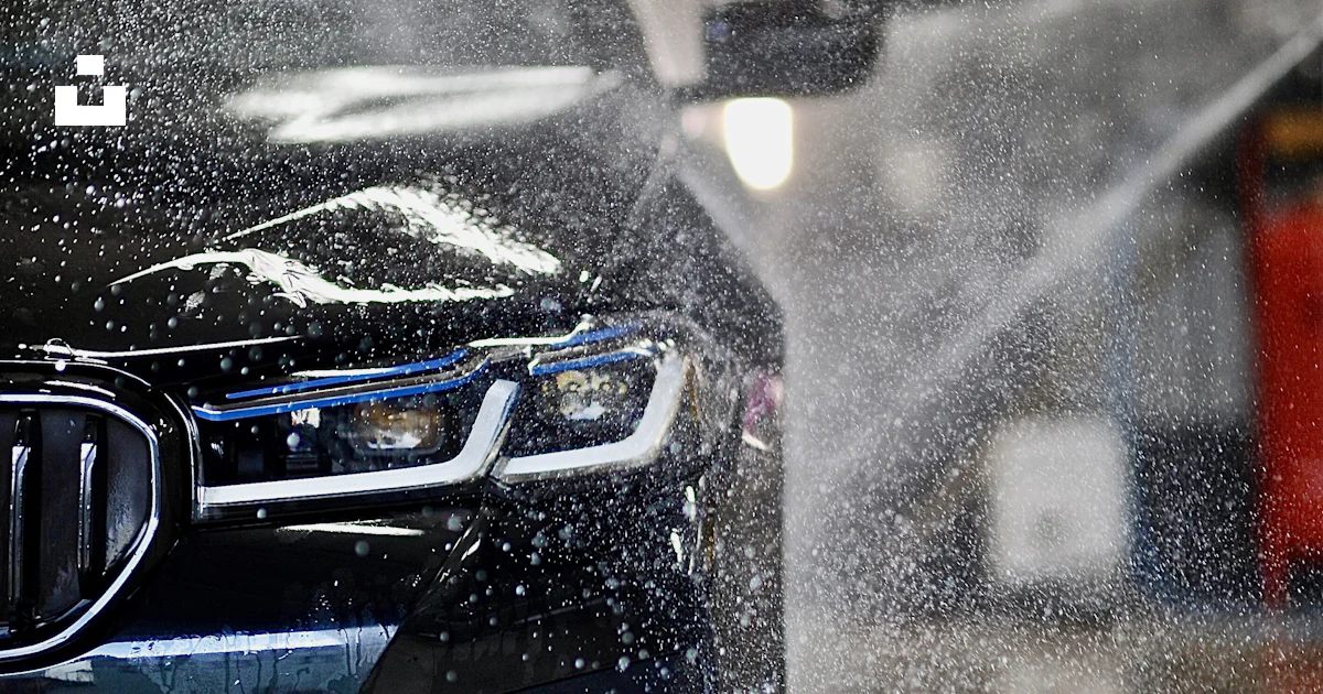 A car is being sprayed with water by a sprayer photo – Free Grey Image ...