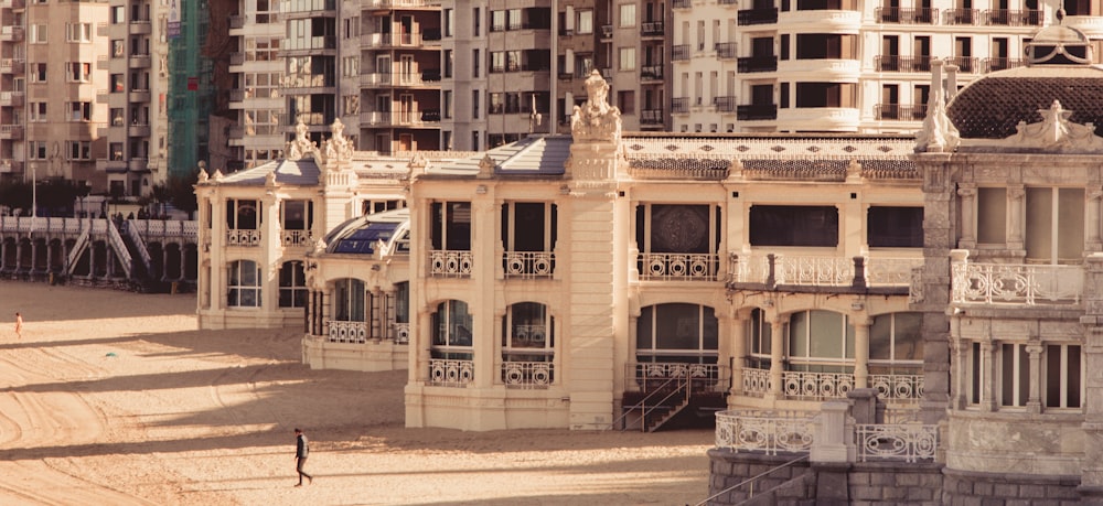 a large building with many balconies on top of it