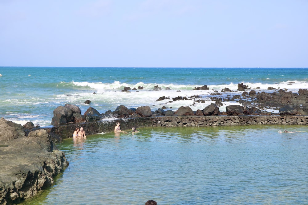 a group of people swimming in a body of water