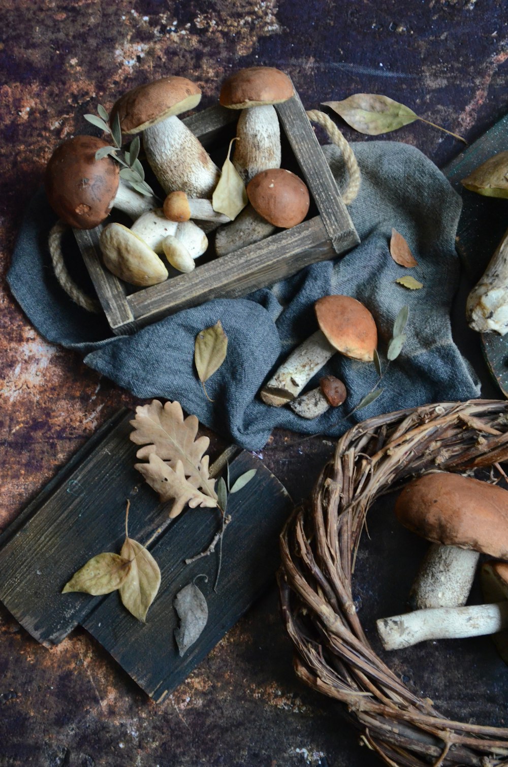 a group of mushrooms sitting on top of a table