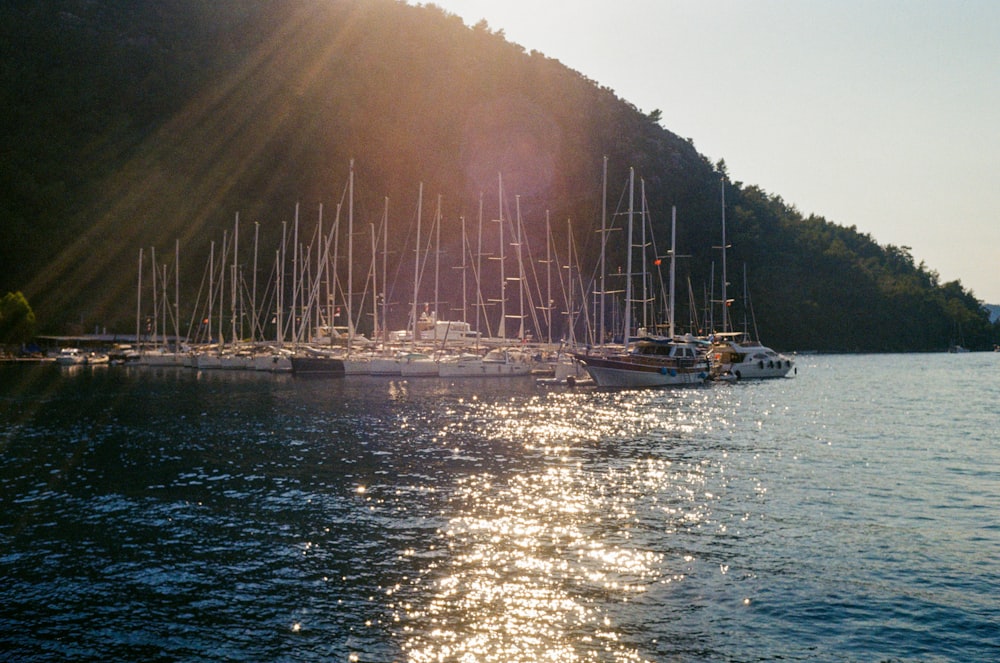 a bunch of boats that are sitting in the water