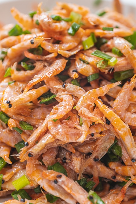 Close-up of fresh, cleaned shrimp ready for cooking
