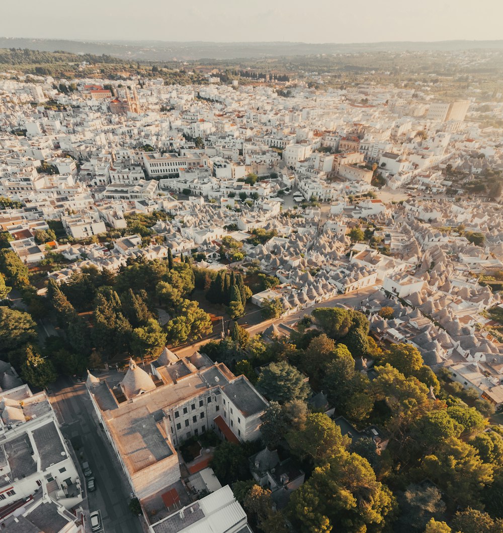 an aerial view of a city with lots of trees