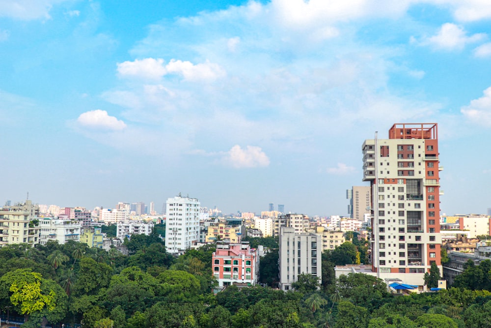 a view of a city with tall buildings