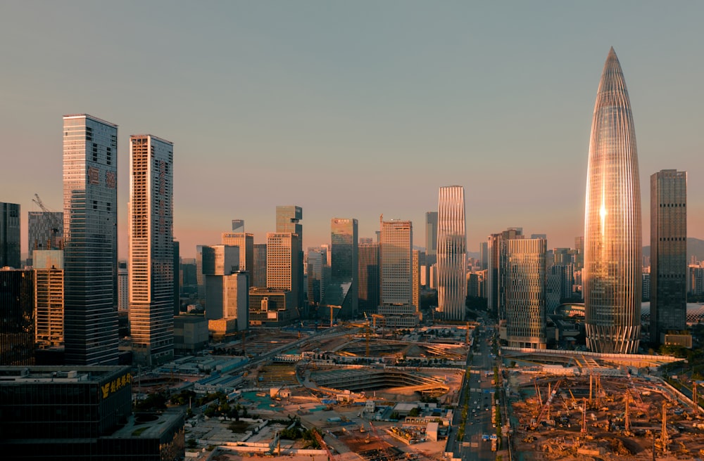 a view of a city with tall buildings