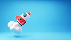 a red and white rocket ship flying through the sky