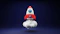 a red and white toy rocket on a blue background