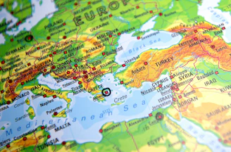 a close up of a map of europe