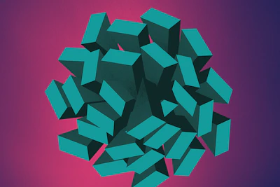 Template sample showing business info blocks with icons for phone, address, and hours over a bright gradient background.