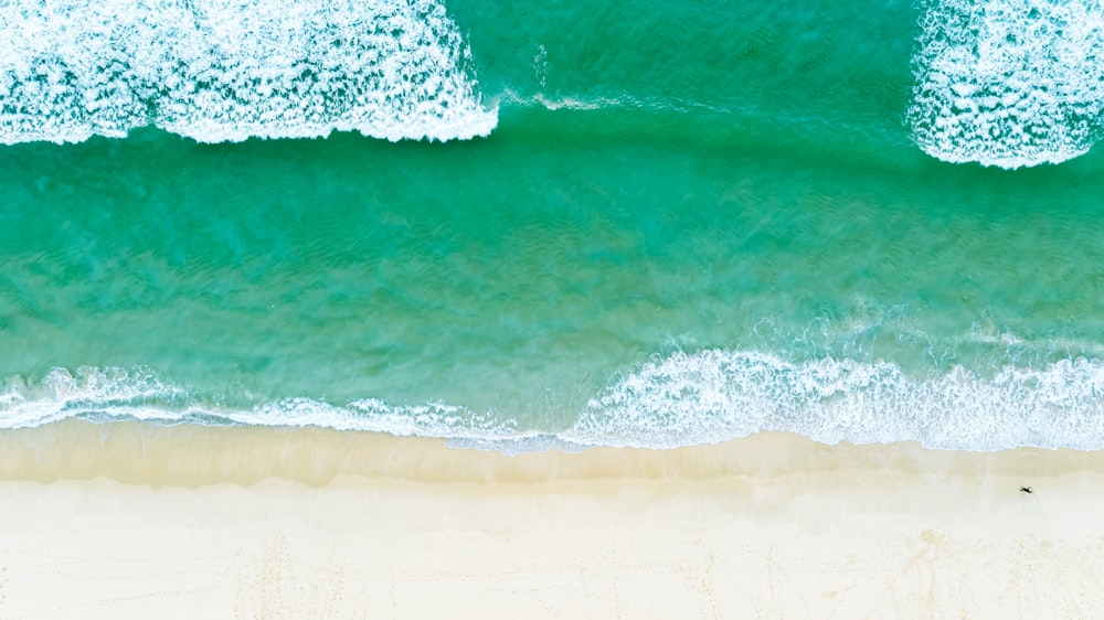 an aerial view of a beach and ocean