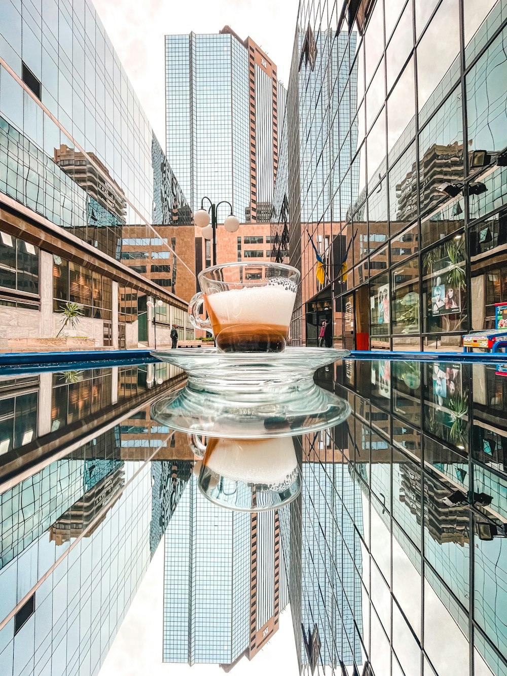 a boat is floating in the middle of a city