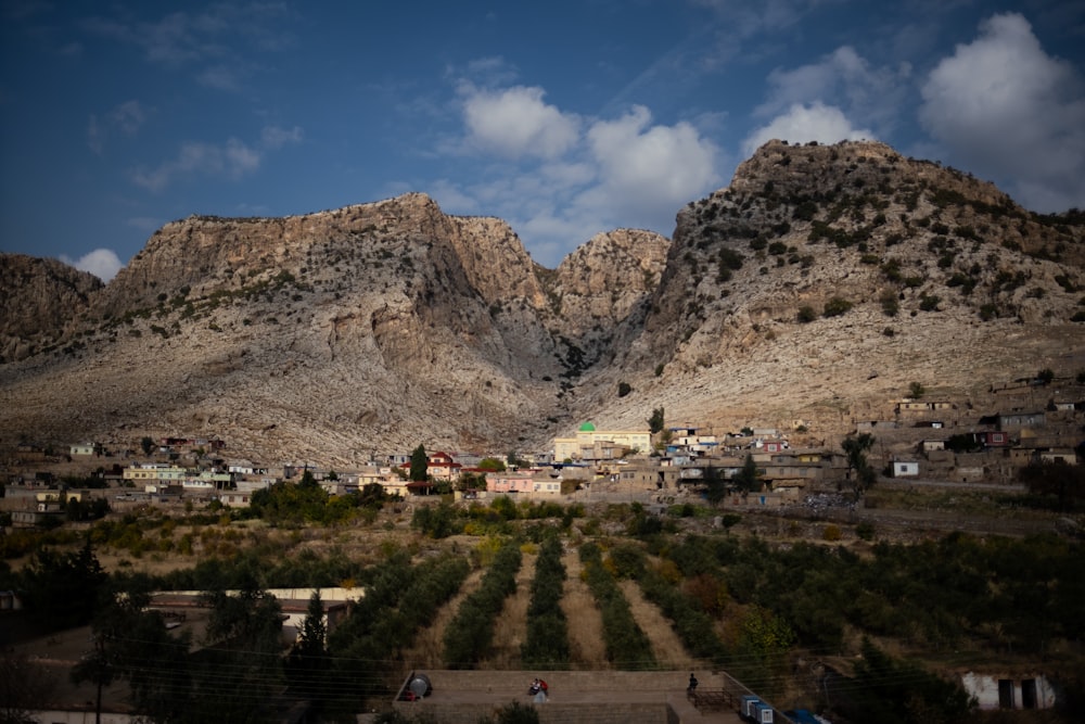 a small village in the middle of a mountain range