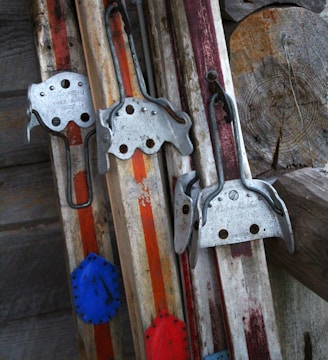 a close up of a pair of skis on a rack