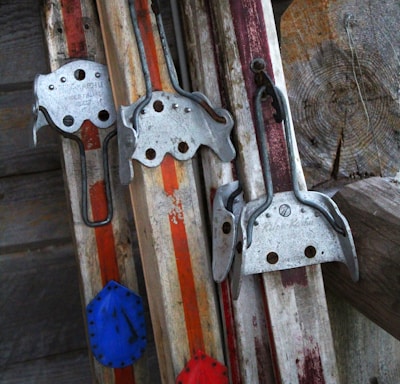 a close up of a pair of skis on a rack