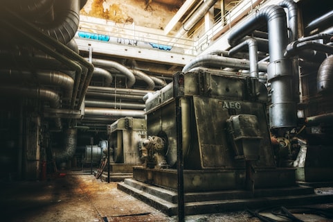 a large industrial building air system with pipes