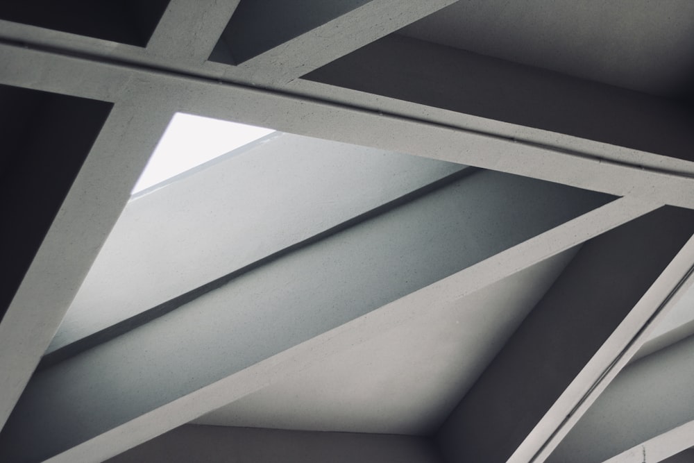 a black and white photo of a ceiling