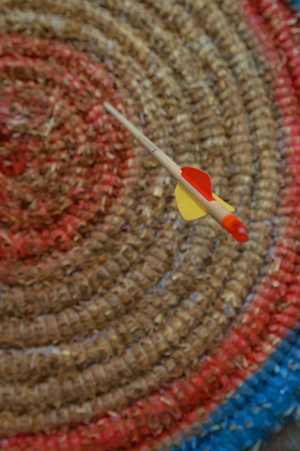 a close up of a red, white and blue target