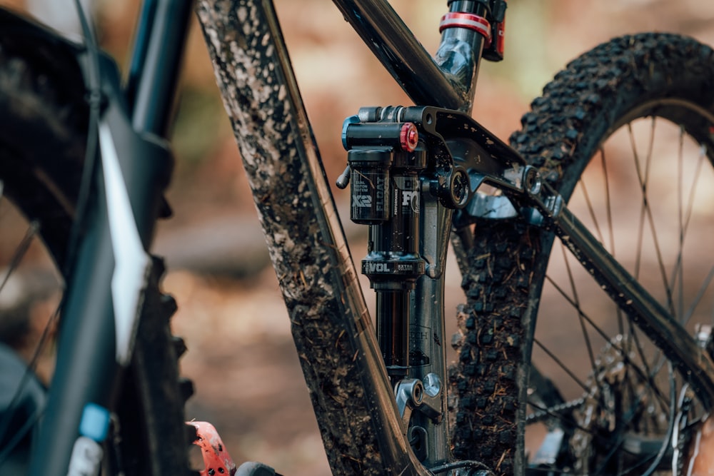 a close up of a mountain bike's front brake