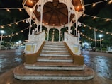 A stylish gazebo with soft lighting perfect for evening gatherings.