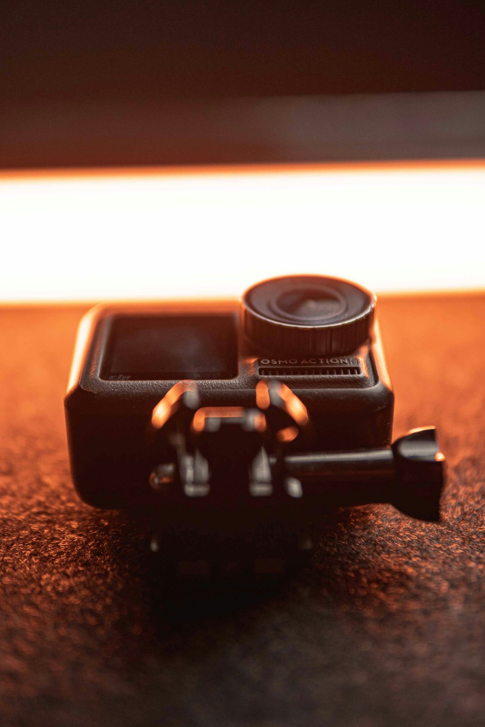 a close up of a camera on a table