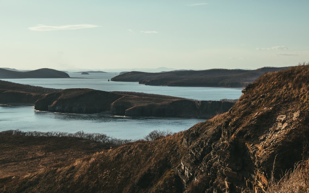 a large body of water surrounded by land