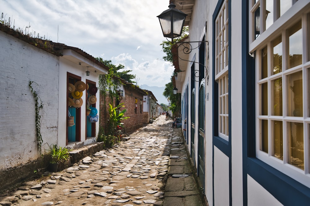 a cobblestone street in a small village