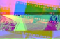 a multicolored film strip with a picture of a mountain in the background