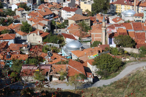 An aerial view of Moroccan city planning with zoning overlays