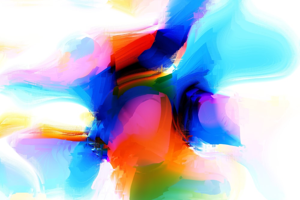 a colorful abstract painting with a white background