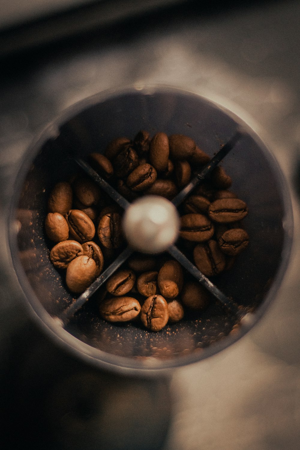 a blender filled with nuts and a white ball