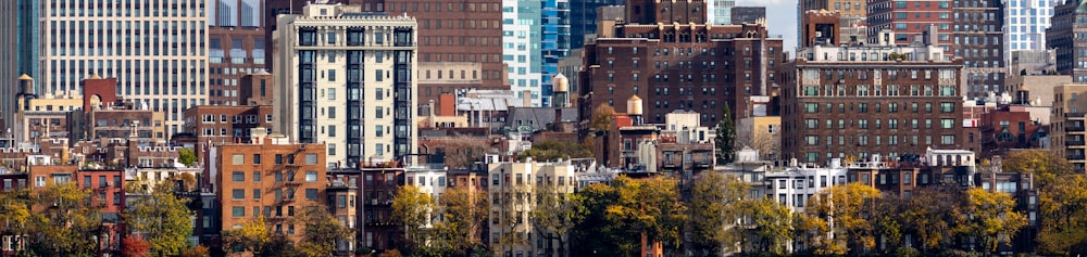 a view of a city with tall buildings