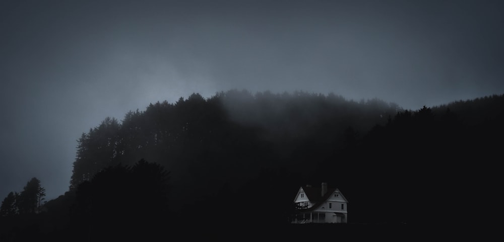 a house in the middle of a dark forest