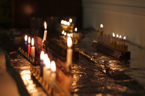 Jewish holiday Hanukkah menorah with candles 