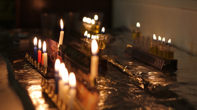 Jewish holiday Hanukkah menorah with candles 