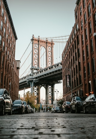 a view of a bridge over a city street