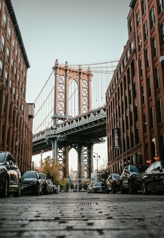 a view of a bridge over a city street