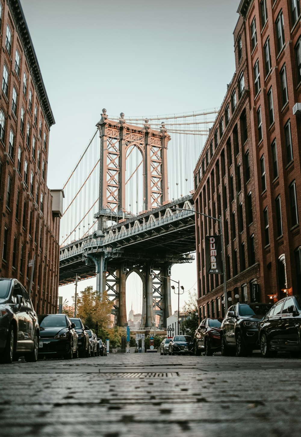 a view of a bridge over a city street