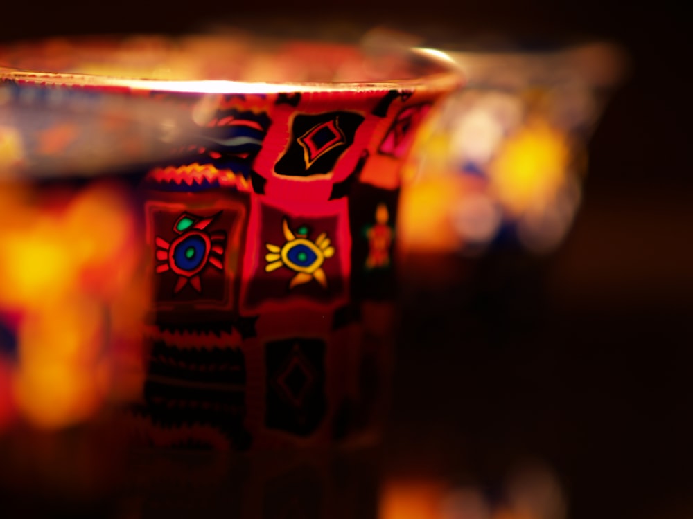 a close up of a cup on a table