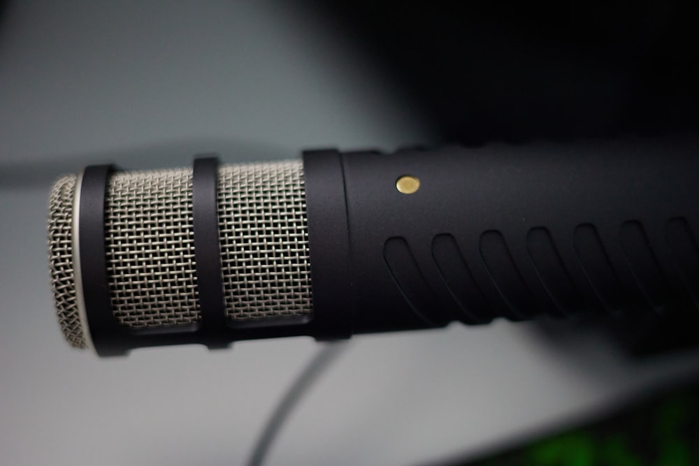 a close up of a microphone on a table