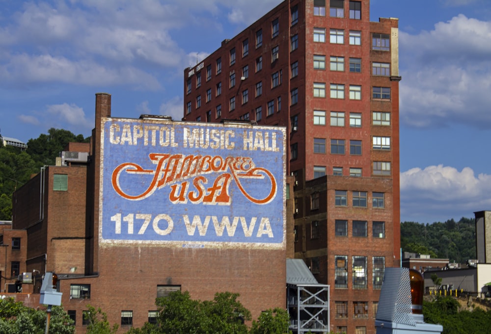 a large sign on the side of a building