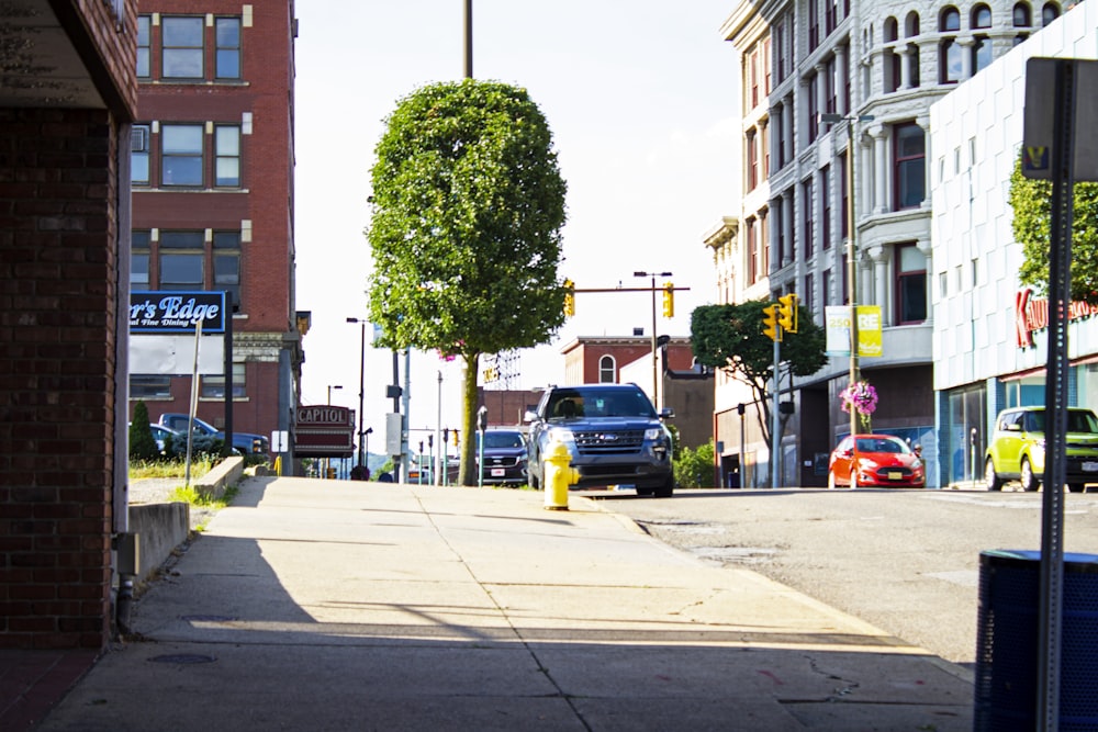 a car is parked on the side of the road