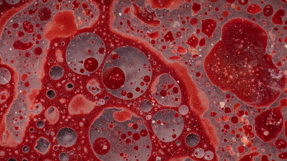 a close up view of a red substance