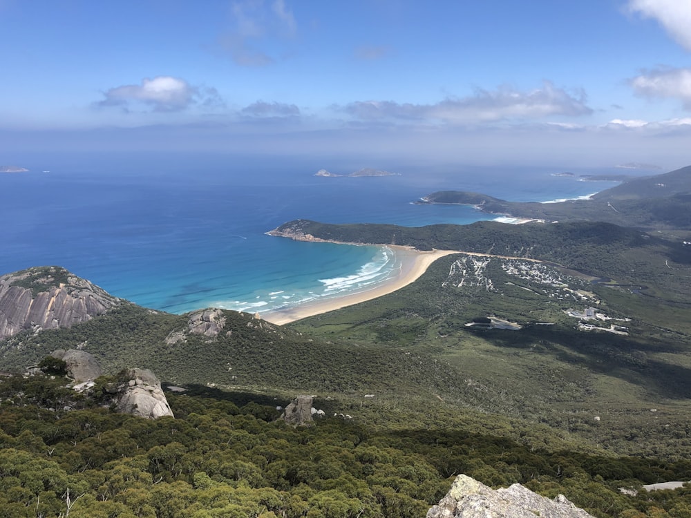 a view of a beach from a high point of view