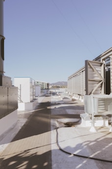 a row of buildings with a sky background