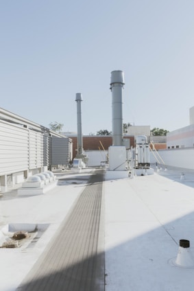 a view of a building with a lot of snow on the ground