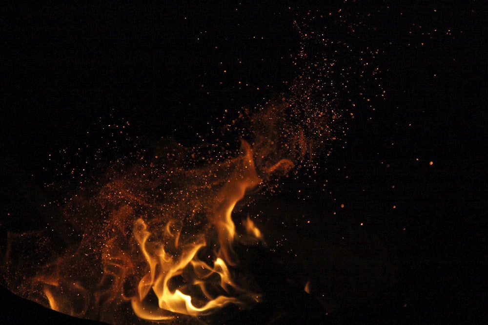 a close up of a fire in the dark