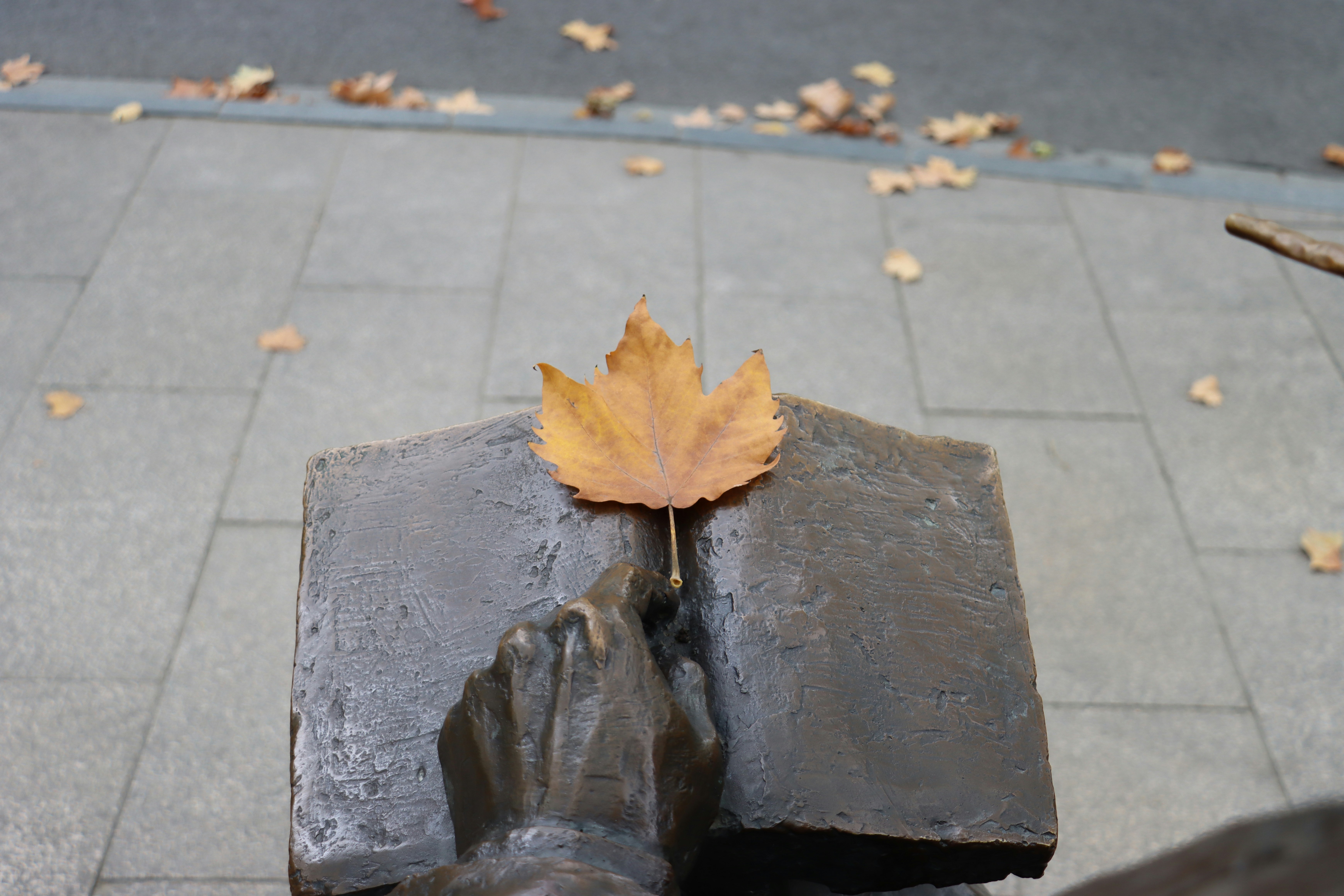 a statue of a hand holding a leaf
