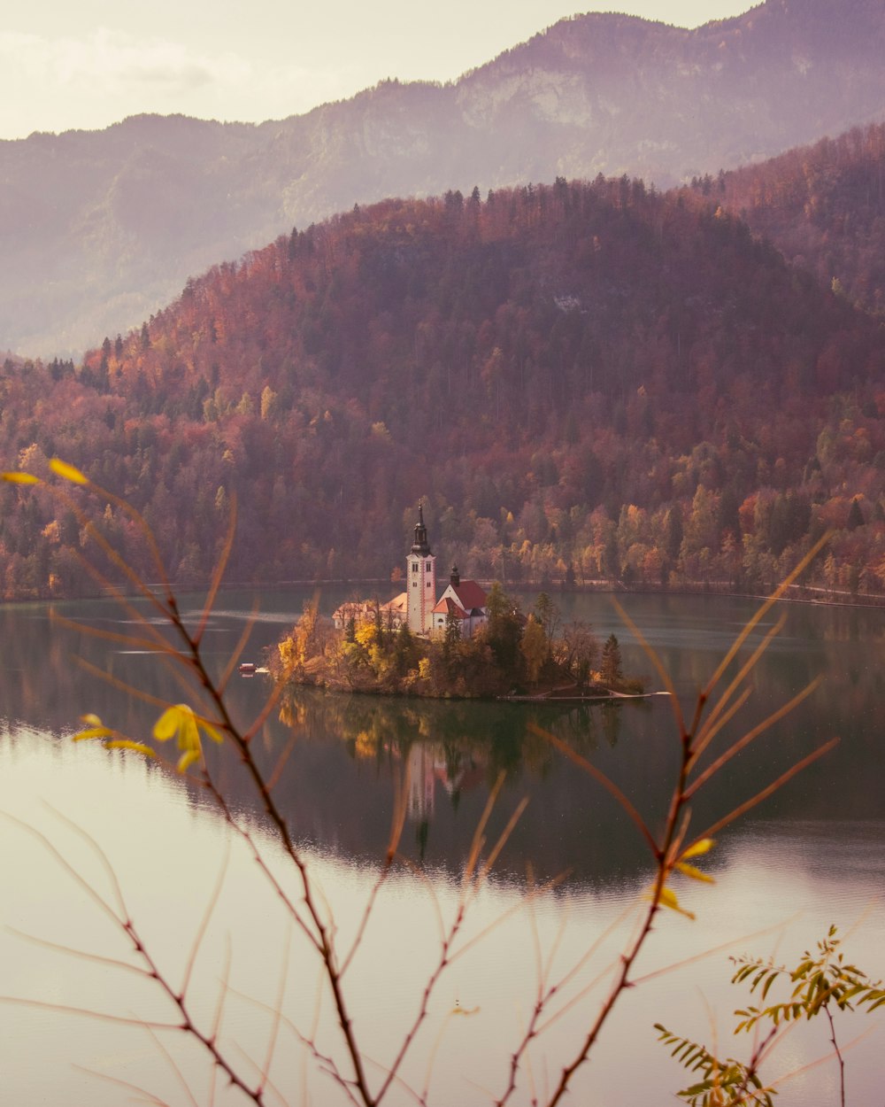 a small island in the middle of a lake